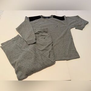 Nautica Gray Fleece Sweatsuit Set M Crewneck & Joggers Logo Athleisure